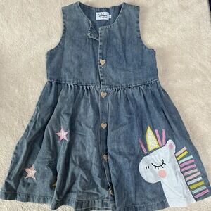 Lola And The Boys Jean Denim Sleeveless Unicorn Dress Size 8 Dress EUC
